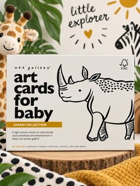 Wee Gallery Safari Art Cards for Baby High Contrast 6 Animal Cards 5x7 NWT